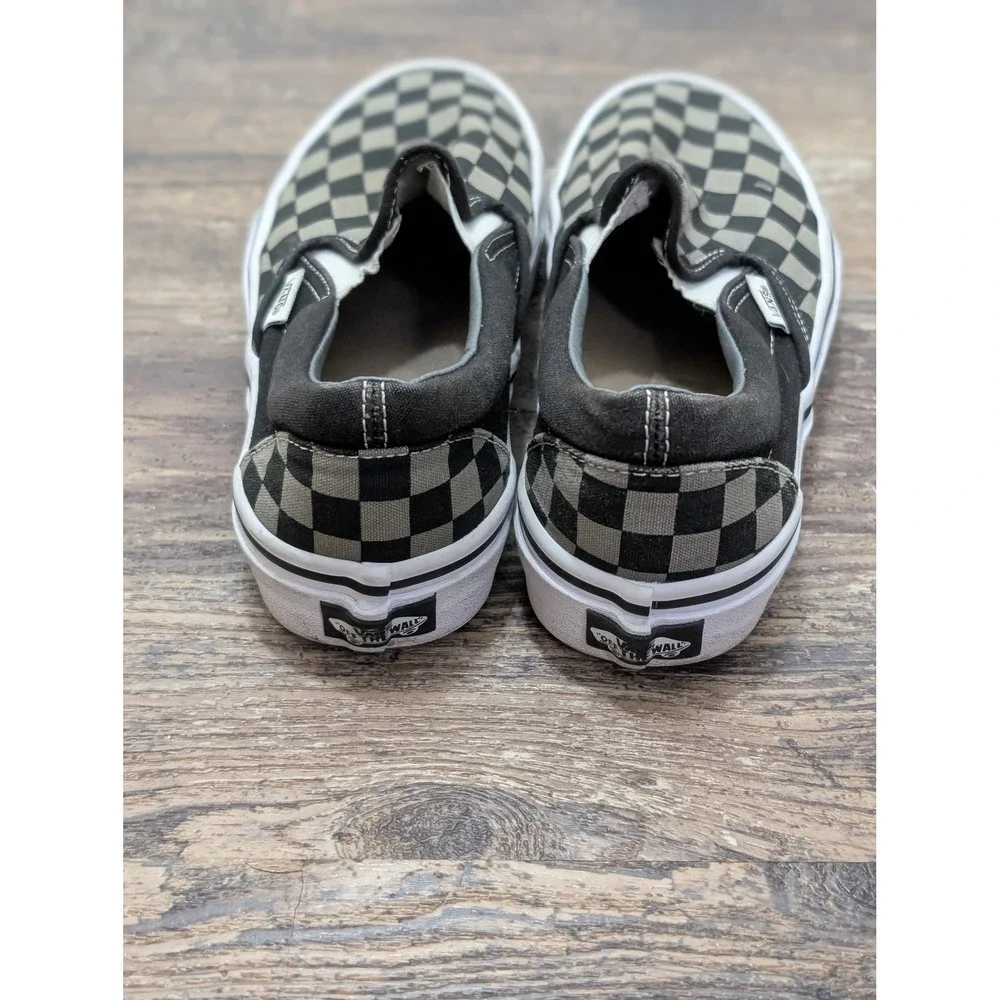 Vans Classic Slip-On Checkerboard Gray Black Kids Sneakers Size 5.5 Men 7 Women